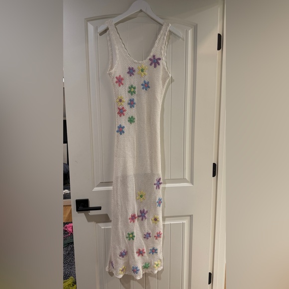 Beach Riot Dresses & Skirts - Beach riot - White Crochet Maxi Dress with Colorful Flower Appliqués